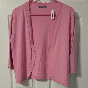 Alashan Cotton Cashmere Open Front 3/4 Sleeve Cardigan Pink Sz. M